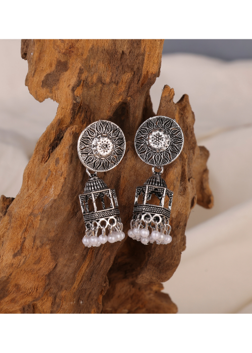 Afgani German Silver Oxidized Jhumki Earrings for Women (DESIGN 746)