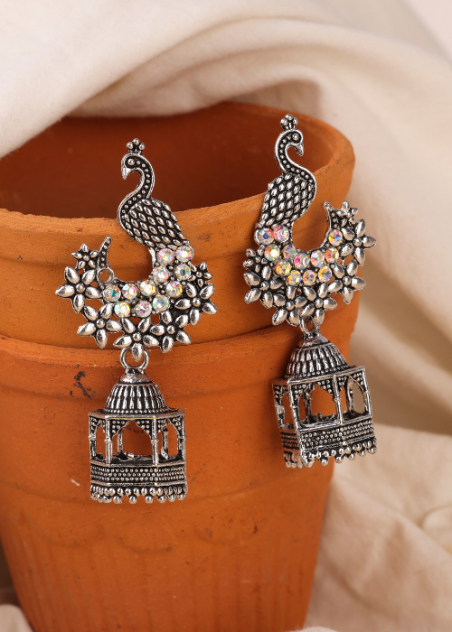 Afgani German Silver Oxidized Jhumki Earrings for Women (DESIGN 751)