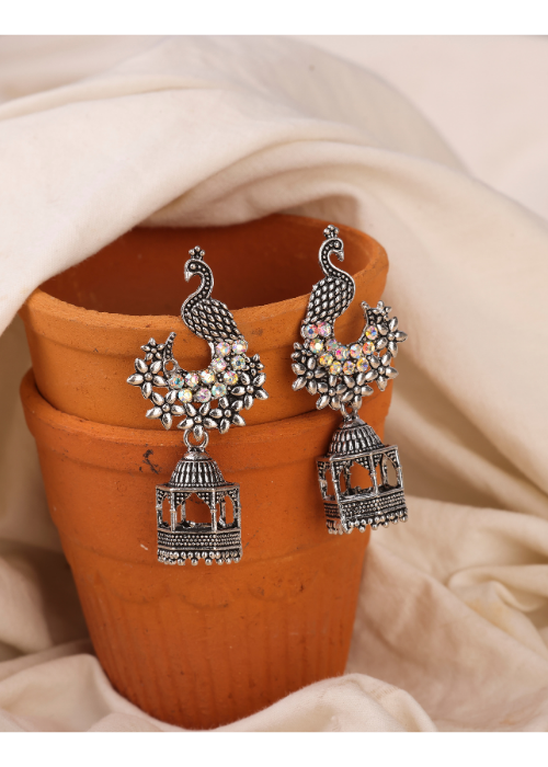 Afgani German Silver Oxidized Jhumki Earrings for Women (DESIGN 751)