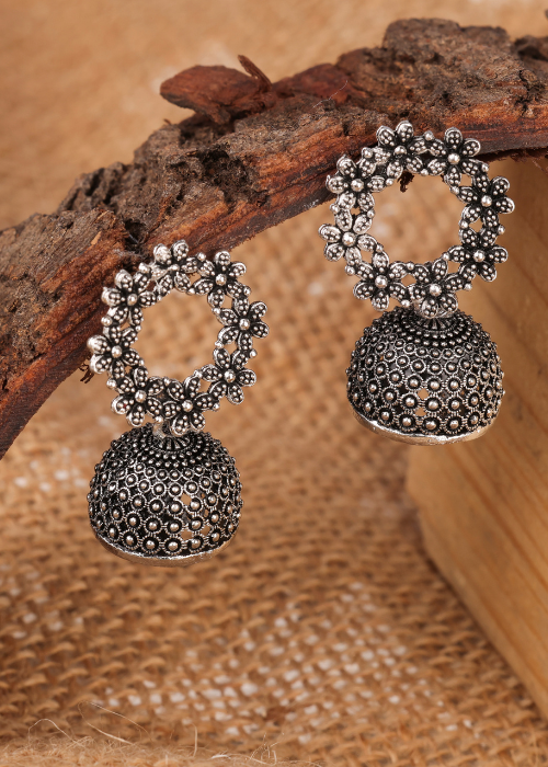 Afgani German Silver Oxidized Jhumki Earrings for Women (DESIGN 754)