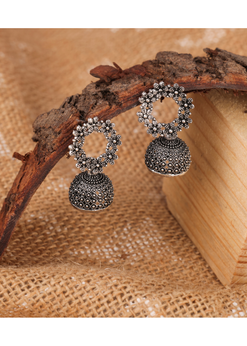 Afgani German Silver Oxidized Jhumki Earrings for Women (DESIGN 754)