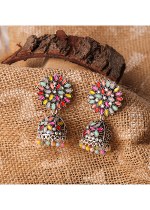 Afgani German Silver Oxidized Jhumki Earrings for Women (DESIGN 755)