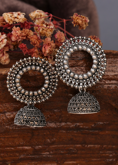 Afgani German Silver Oxidized Jhumki Earrings for Women (DESIGN 765)