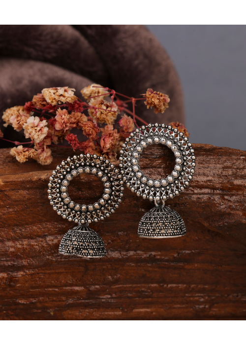 Afgani German Silver Oxidized Jhumki Earrings for Women (DESIGN 765)