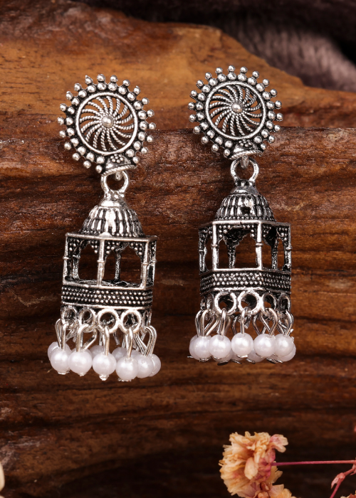 Afgani German Silver Oxidized Jhumki Earrings for Women (DESIGN 768)