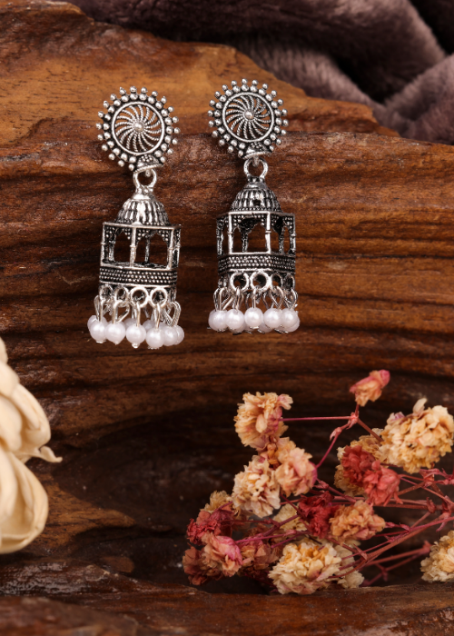 Afgani German Silver Oxidized Jhumki Earrings for Women (DESIGN 768)