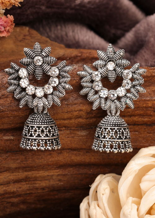 Afgani German Silver Oxidized Jhumki Earrings for Women (DESIGN 773)