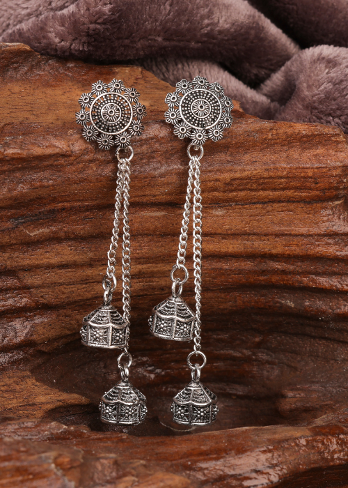 Afgani German Silver Oxidized Jhumki Earrings for Women (DESIGN 775)