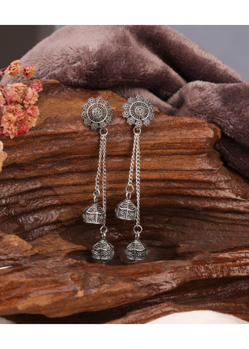 Afgani German Silver Oxidized Jhumki Earrings for Women (DESIGN 775)