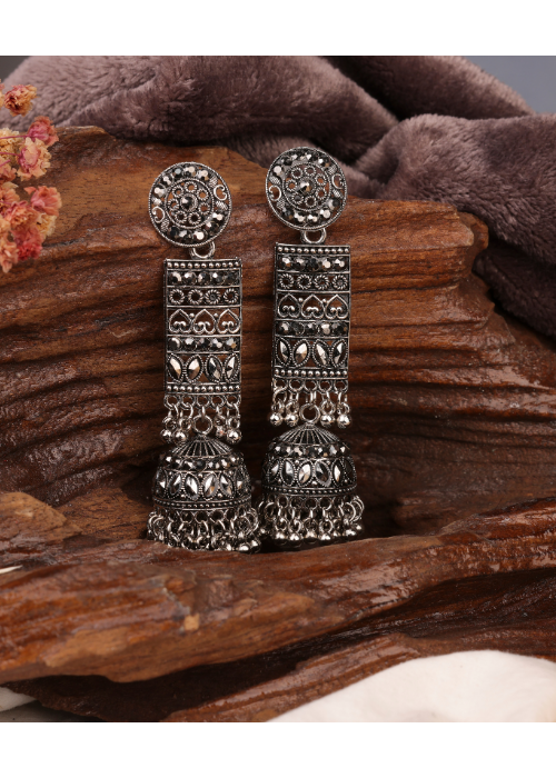 Afgani German Silver Oxidized Jhumki Earrings for Women (DESIGN 776)