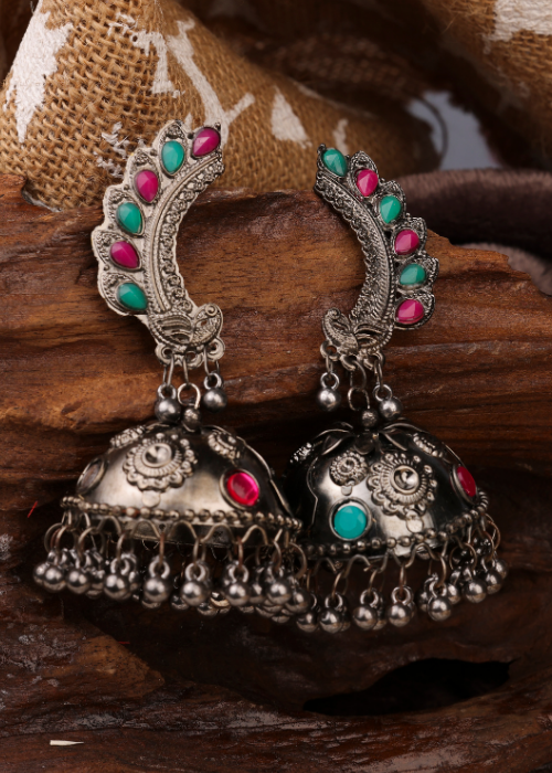 Afgani German Silver Oxidized Jhumki Earrings for Women (DESIGN 780)