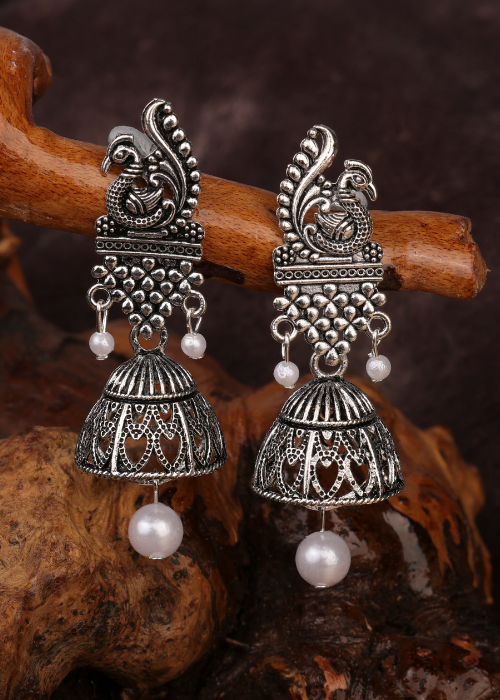Afgani German Silver Oxidized Jhumki Earrings for Women (DESIGN 784)
