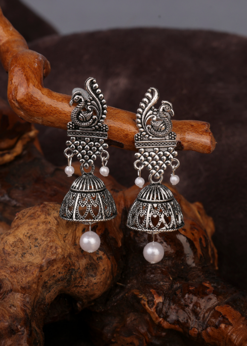 Afgani German Silver Oxidized Jhumki Earrings for Women (DESIGN 784)