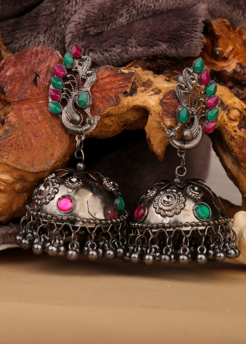 Afgani German Silver Oxidized Jhumki Earrings for Women (DESIGN 786)