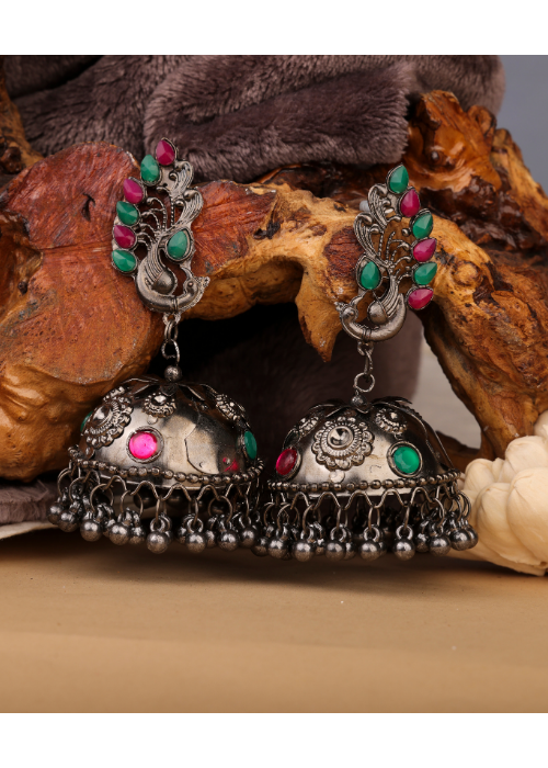 Afgani German Silver Oxidized Jhumki Earrings for Women (DESIGN 786)