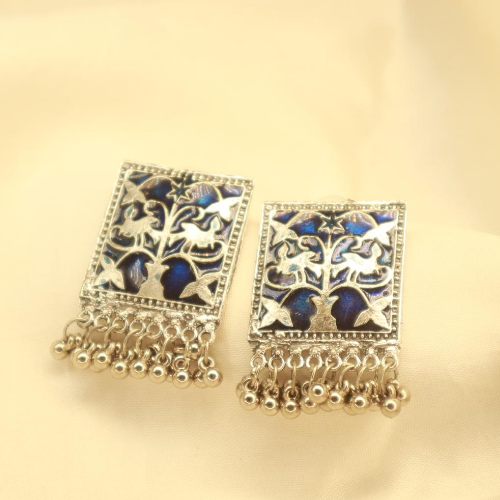 Blue Mughal Motif Oxidised Jhumki (DESIGN 125)