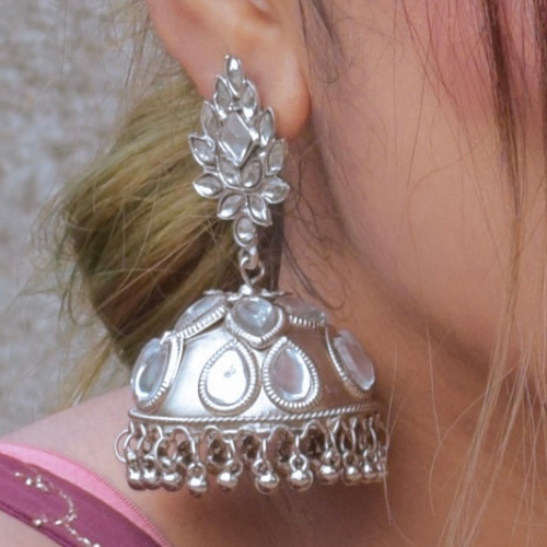 Afgani German Silver Oxidized Jhumki Earrings for Women (DESIGN 69)
