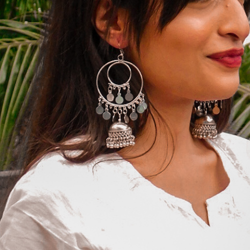 Afgani German Silver Oxidized Jhumki Earrings for Women (DESIGN 186)