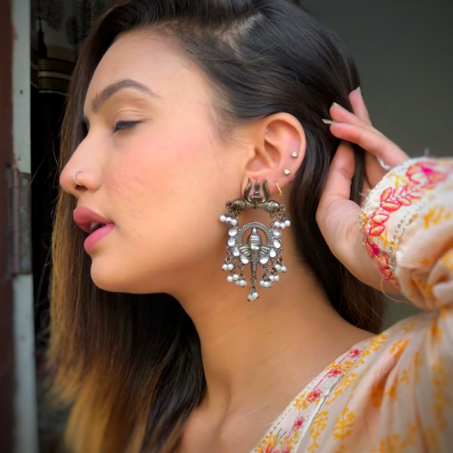 Afgani German Silver Oxidized Jhumki Earrings for Women (DESIGN 416)