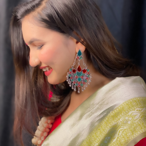 Afgani German Silver Oxidized Jhumki Earrings for Women (DESIGN 507)