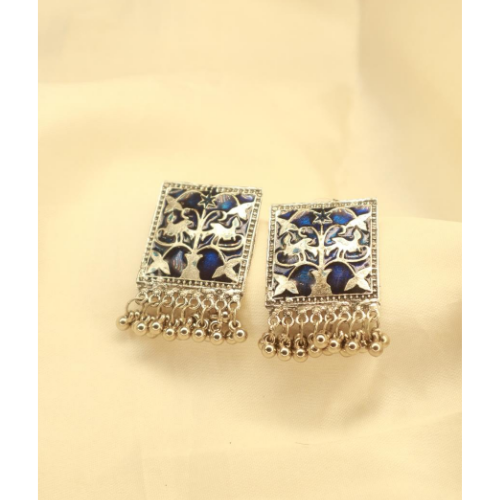 Blue Mughal Motif Oxidised Jhumki (DESIGN 125)