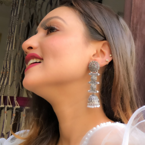 Afgani German Silver Oxidized Jhumki Earrings for Women (DESIGN 449)