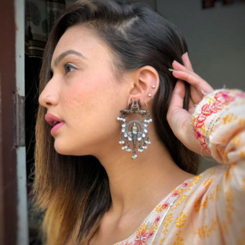 Afgani German Silver Oxidized Jhumki Earrings for Women (DESIGN 416)