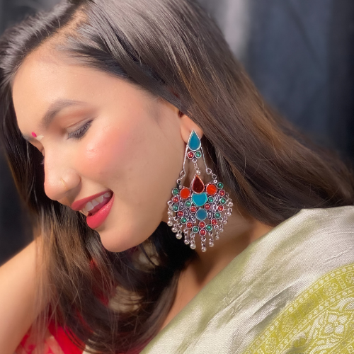 Afgani German Silver Oxidized Jhumki Earrings for Women (DESIGN 507)