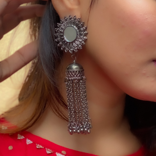 Afgani German Silver Oxidized Jhumki Earrings for Women (DESIGN 216)