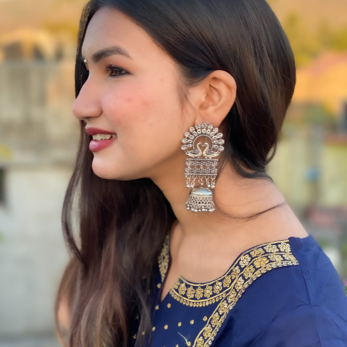 Afgani German Silver Oxidized Jhumki Earrings for Women (DESIGN 260)