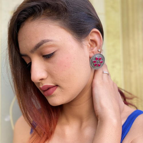 Ruby Regalia Oxidised Jhumki (DESIGN 563)