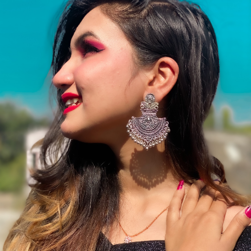 Afgani German Silver Oxidized Jhumki Earrings for Women (DESIGN 268)