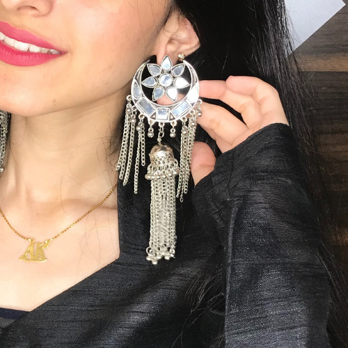 Afgani German Silver Oxidized Jhumki Earrings for Women (DESIGN 161)