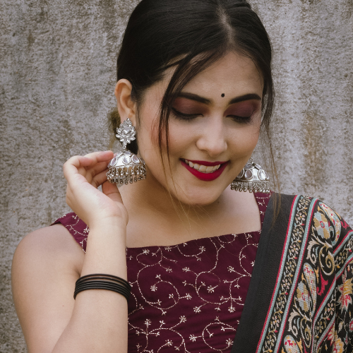 Afgani German Silver Oxidized Jhumki Earrings for Women (DESIGN 69)